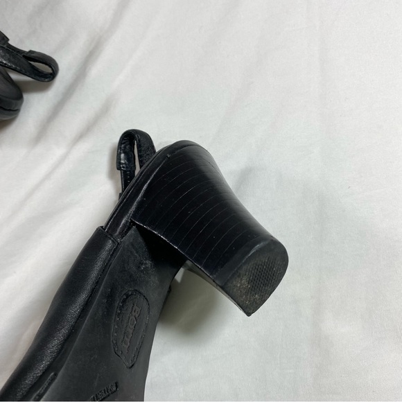 BORN Shoes Woman’s 7 Sling Leather Shoes Heels Chunky Heel Front Bow - Picture 7 of 14